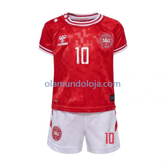Camisola Dinamarca Eriksen 10 Criança Equipamento Primeiro Euro 2024 Manga Curta